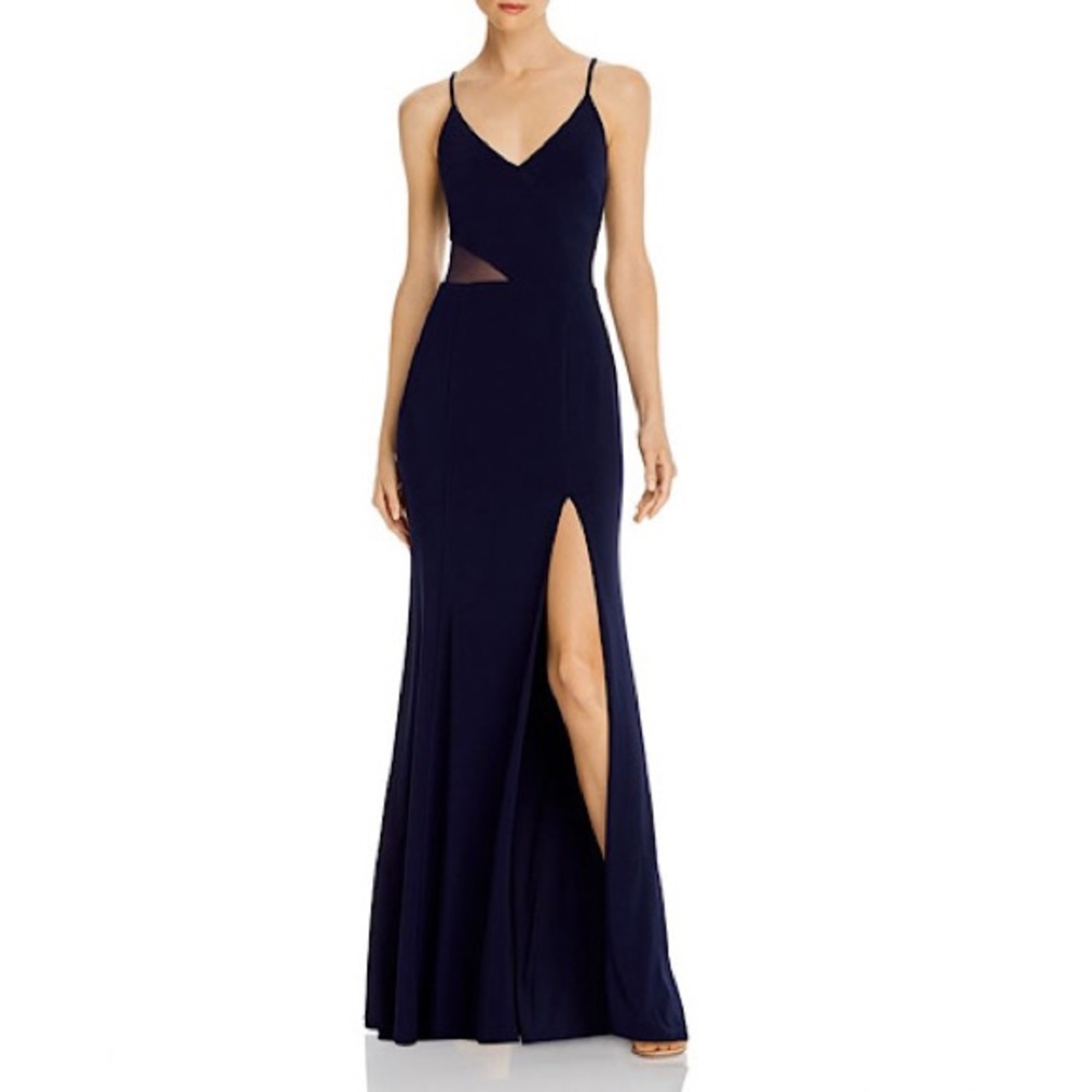 Aqua V-Neck Illusion Gown